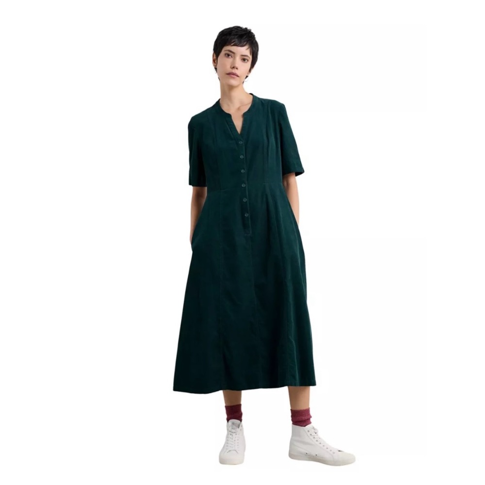 Green Corduroy Midi Dress, Seasalt Cornwall Wightwick Dress, US 4